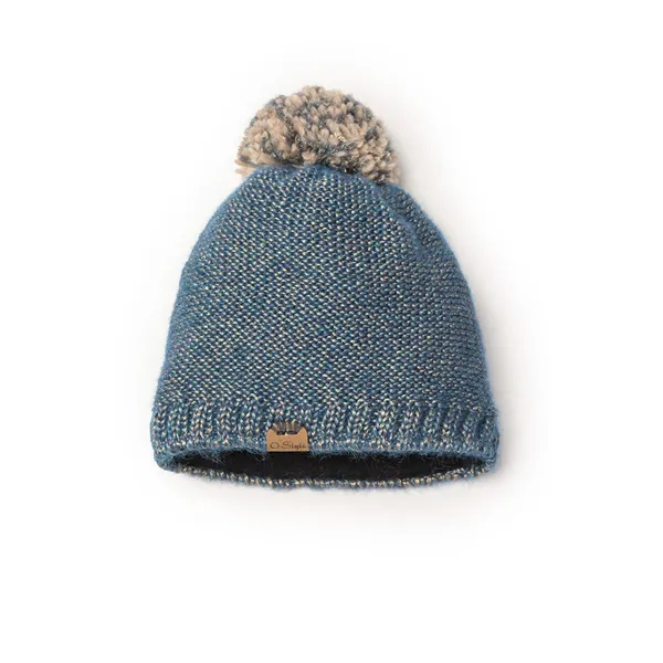 PLETENÁ ČEPICE S BAMBULÍ DESTINY modro-béžová